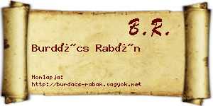 Burdács Rabán névjegykártya